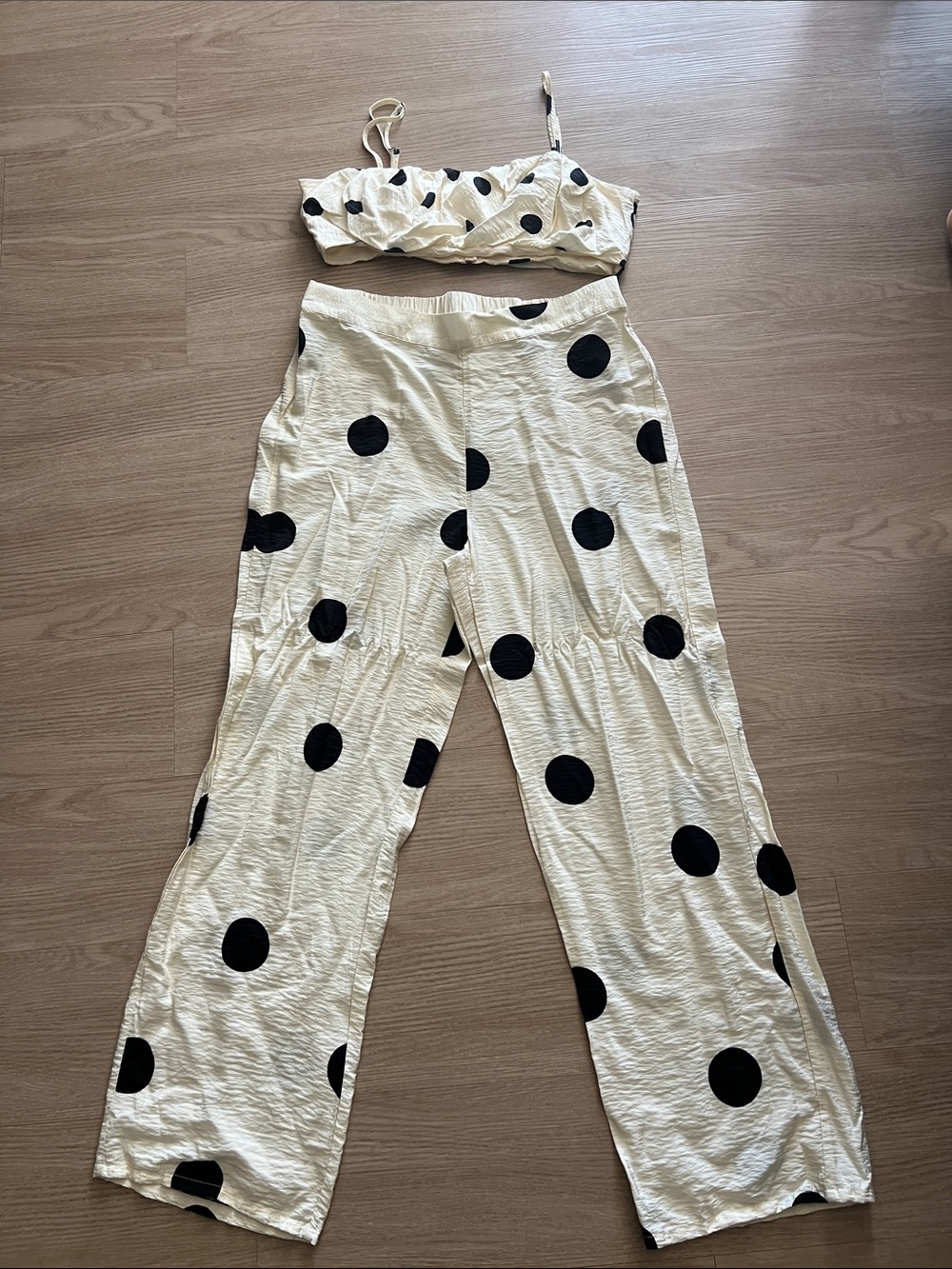 Future Collective Cream Wide-Leg Polka Dot Pants - Black Dot